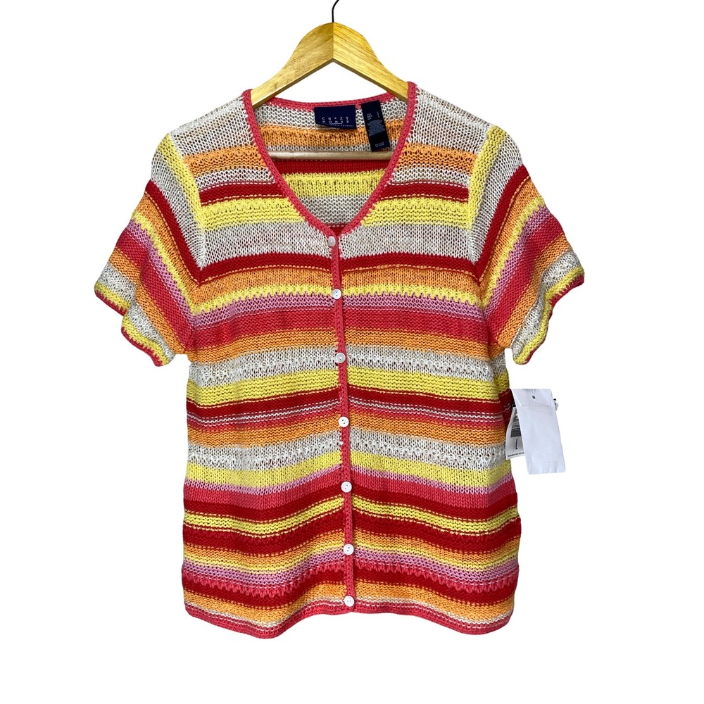 Y2K NWT Crazy Horse Womens Knit Cardigan Sweater Coastal Bright Striped Granny L